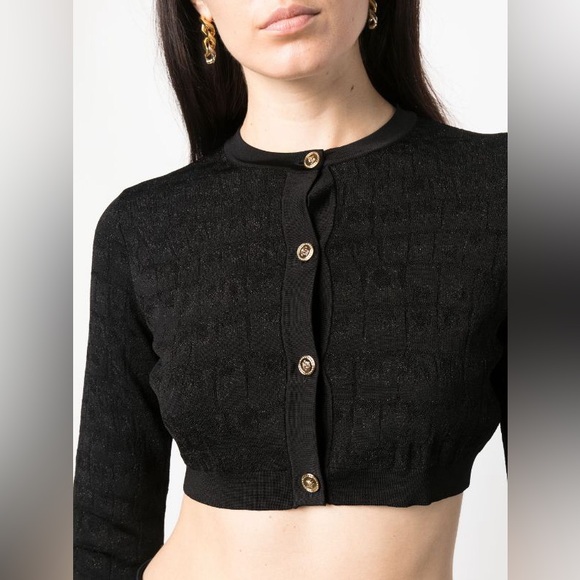 New Authentic Runway Versace croc-jacquard cropped cardigan - Picture 3 of 6